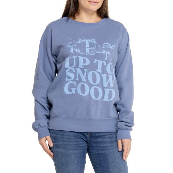 PACIFIC & CO Up To Snow Good Sweatshirt Large XL Blue Ski Lift Graphic Funny - Picture 1 of 10